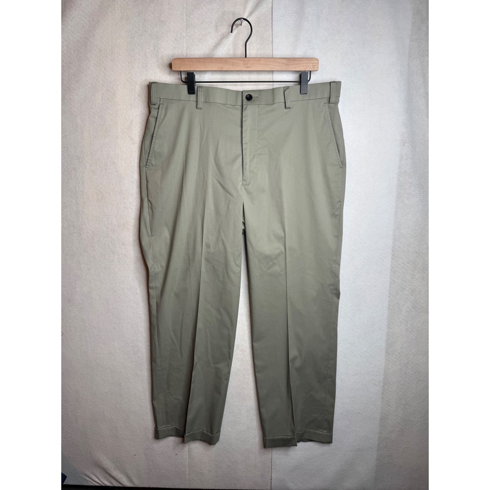 Orvis Mens Chino Pants Sage Green Khaki Stretch Flat Front‎ Cuffed 36 x 28